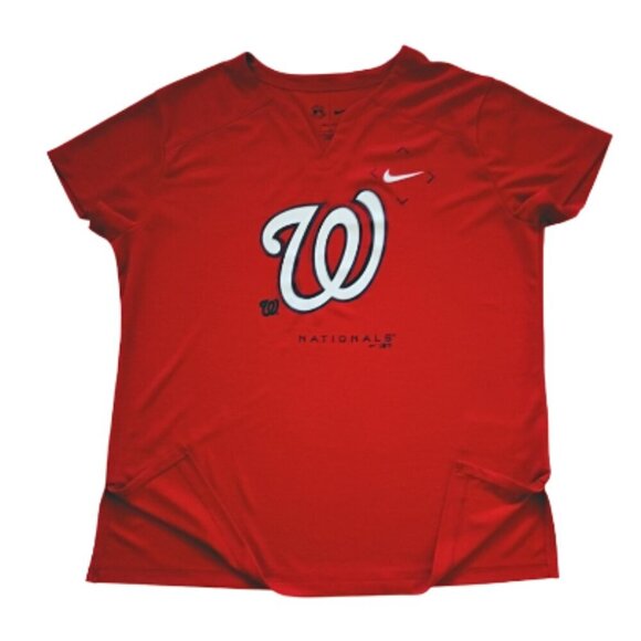 Nike Dry-FIT Washington Nationals V-Neck Tee Women's L Red Athletic T-Shirt - Picture 7 of 10
